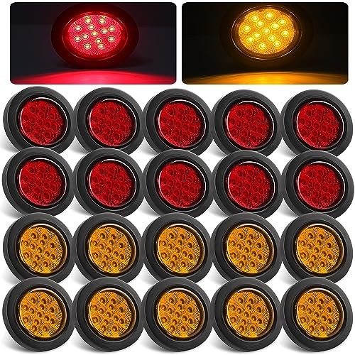 2.5″ Round LED Marker Lights 13 LEDs w/Reflectors, 10 Amber + 10 Red 2 1/2″