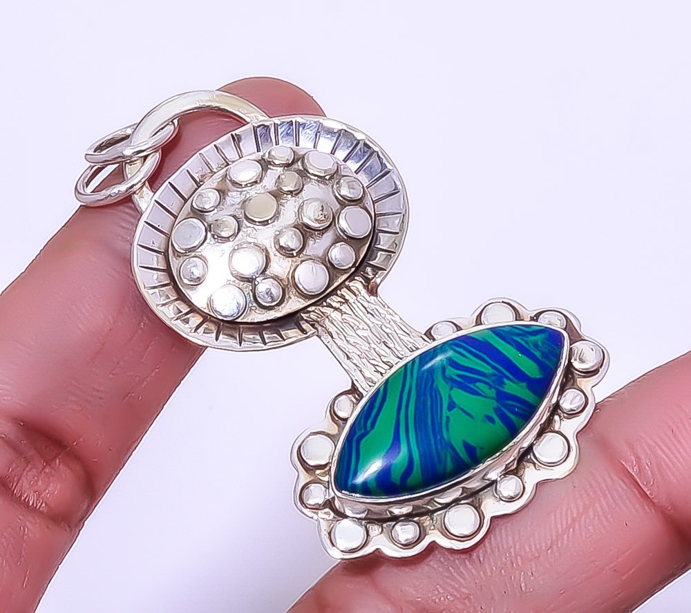 Azurite Malachite 925 Sterling Silver Designer Pendant 2.15″ A330