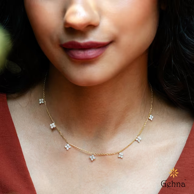 Lab Grown Diamond Station Necklace 14K Yellow Gold Minimalist