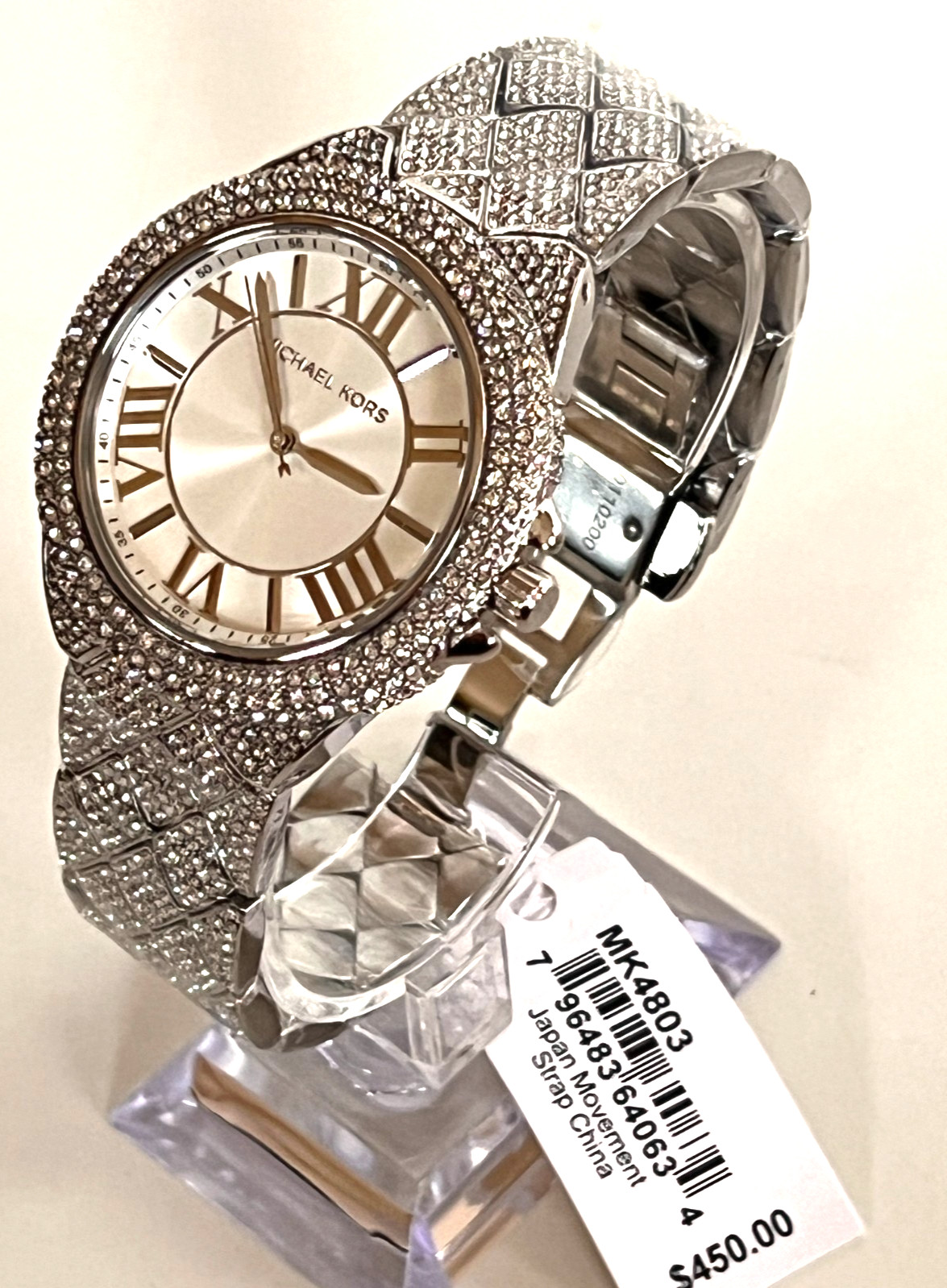 MICHAEL KORS MK4803 CAMILLE Silve-Tone Pave Crystals Unisex Watch BNWT/GBox $450