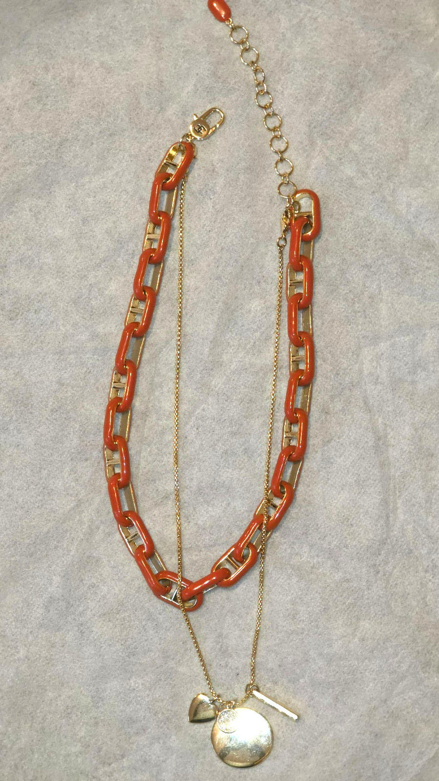 CHICOS ORANGE GOLD TWO IN ONE NECKLACE
