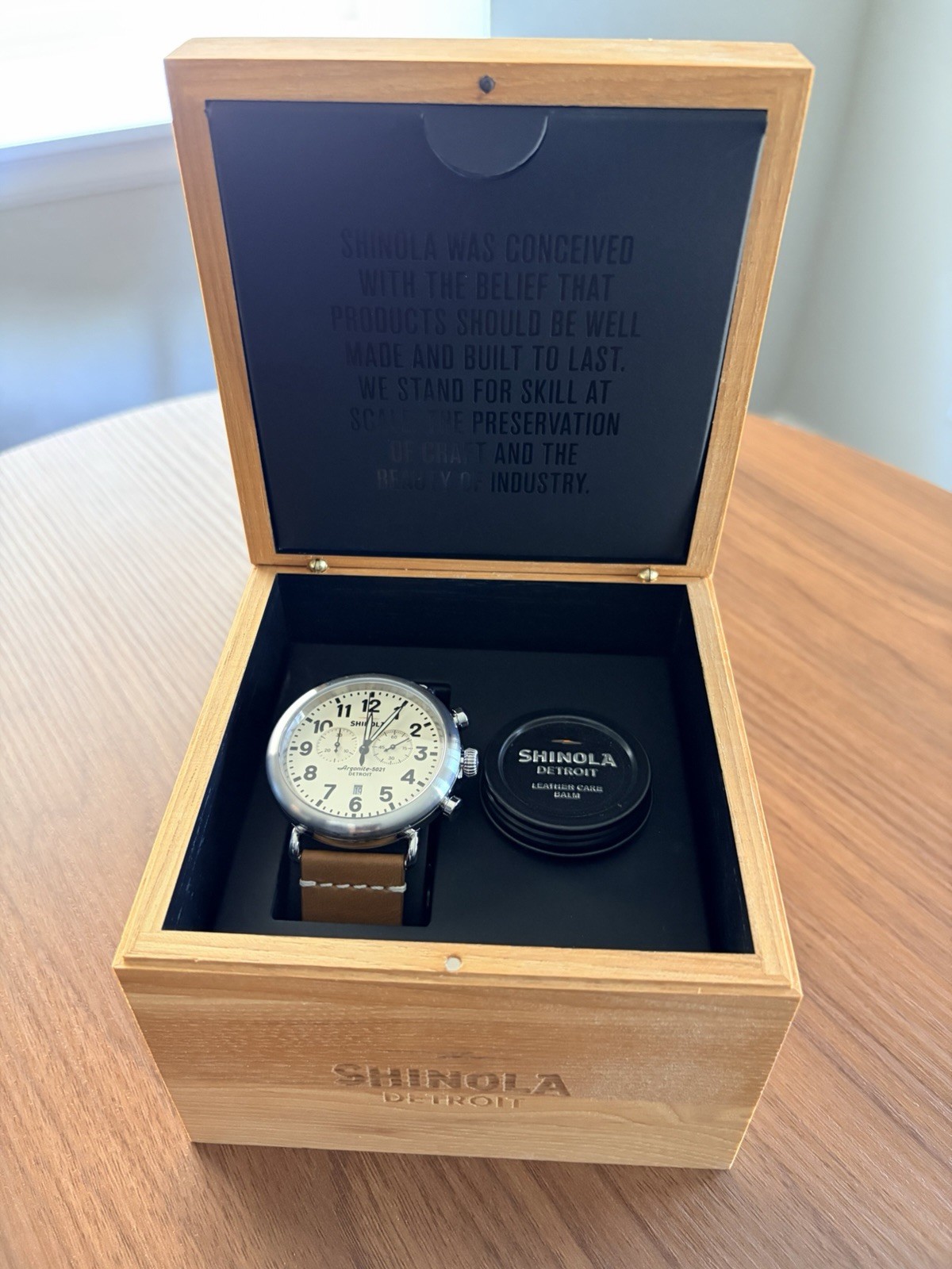 Shinola Runwell Argonite-5021 Chronograph Quartz Cream Dial Brown Leather Strap
