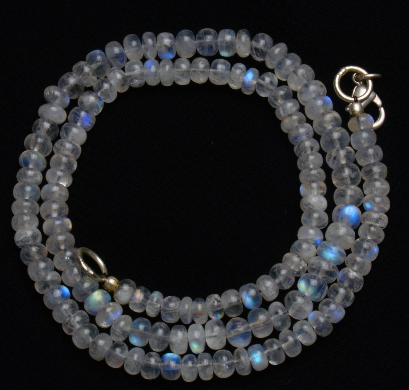Natural Gem Strong Blue Fire Rainbow Moonstone 5.5MM Rondelle Beads Necklace 17″