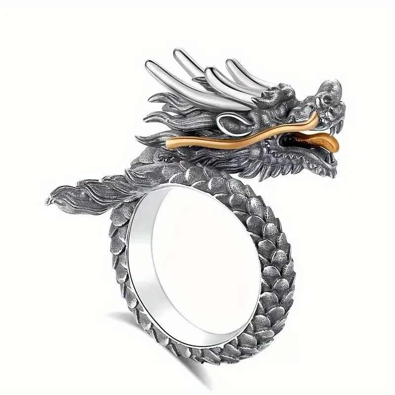 Elegant 925 Sterling Silver Charms Unique Fashion Dragon Ring One Size Fit All