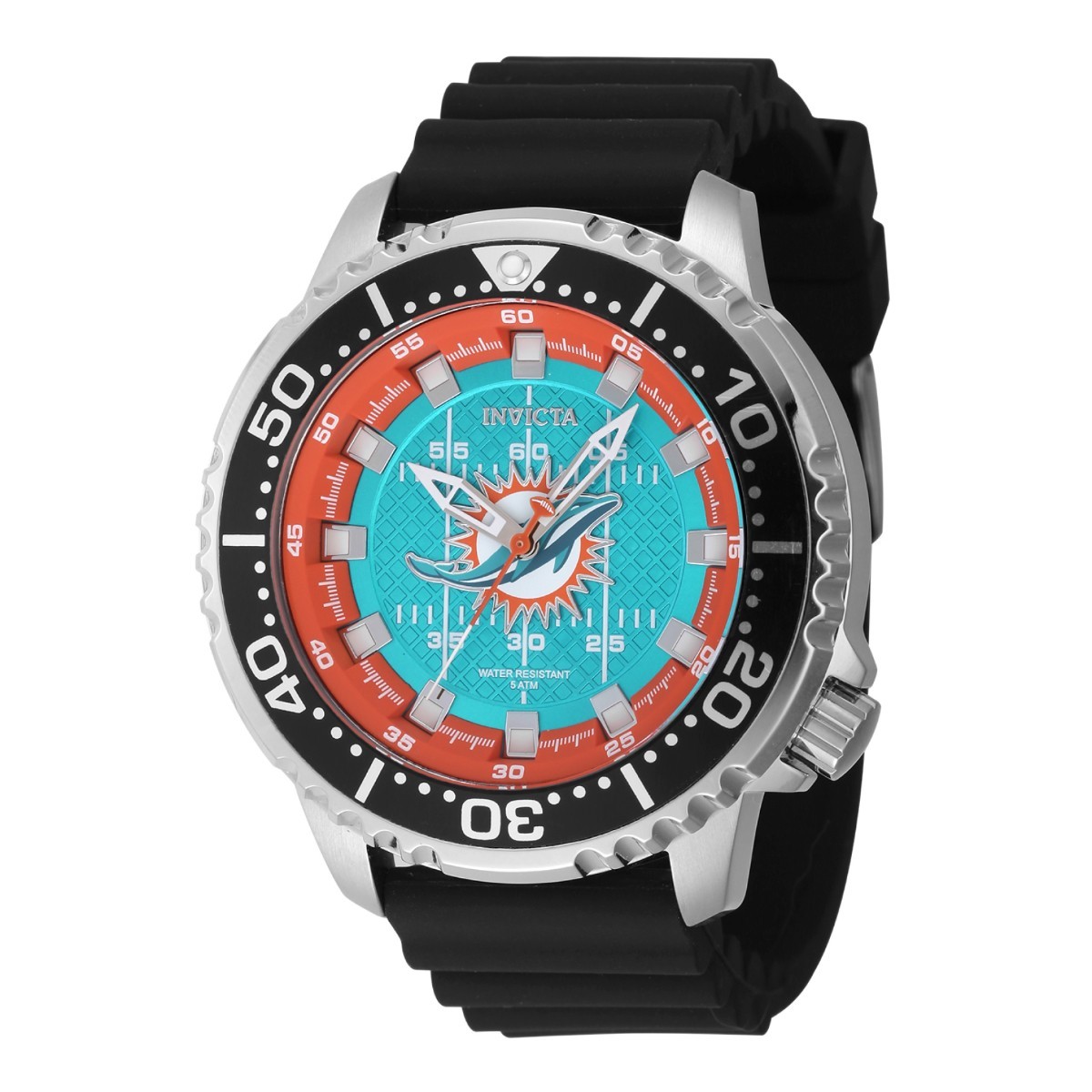 NEW INVICTA 48102 NFL MIAMI DOLPHINS STEEL SILICONE SPORTS WATCH QUARTZ 48MM C