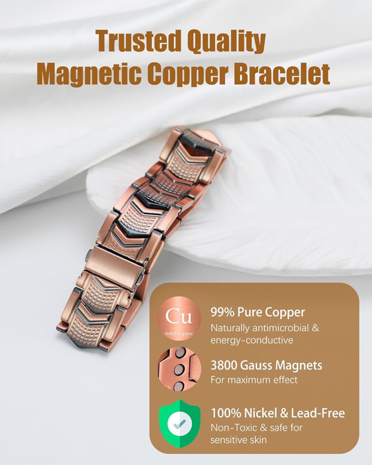Jeracol 3X Strength Magnetic Copper Bracelet for Men – 99.9% Pure Copper