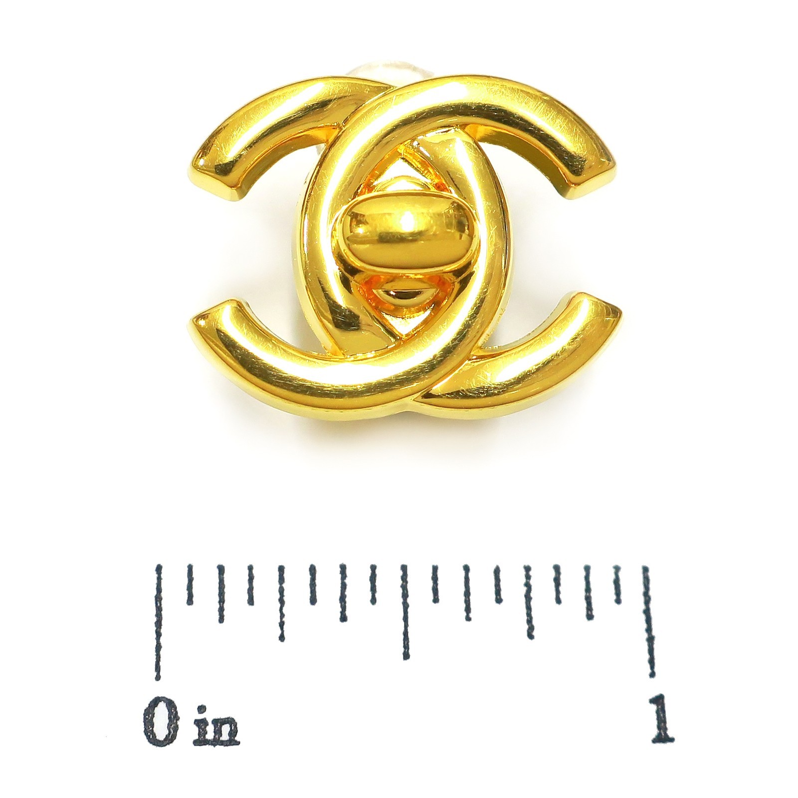 CHANEL Gold Plated CC Logos Turn Lock Vintage Clip Earrings #1325c Rise-on