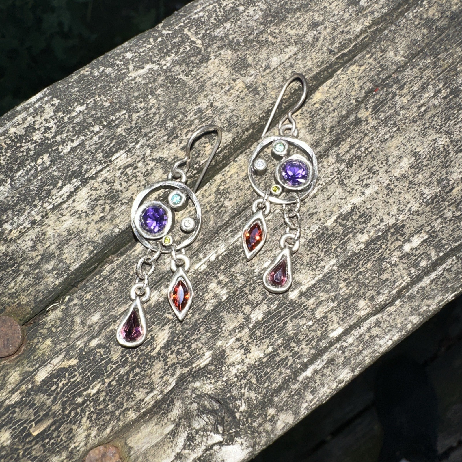 Patricia Locke Silver Tone Dangle Colorful Earrings