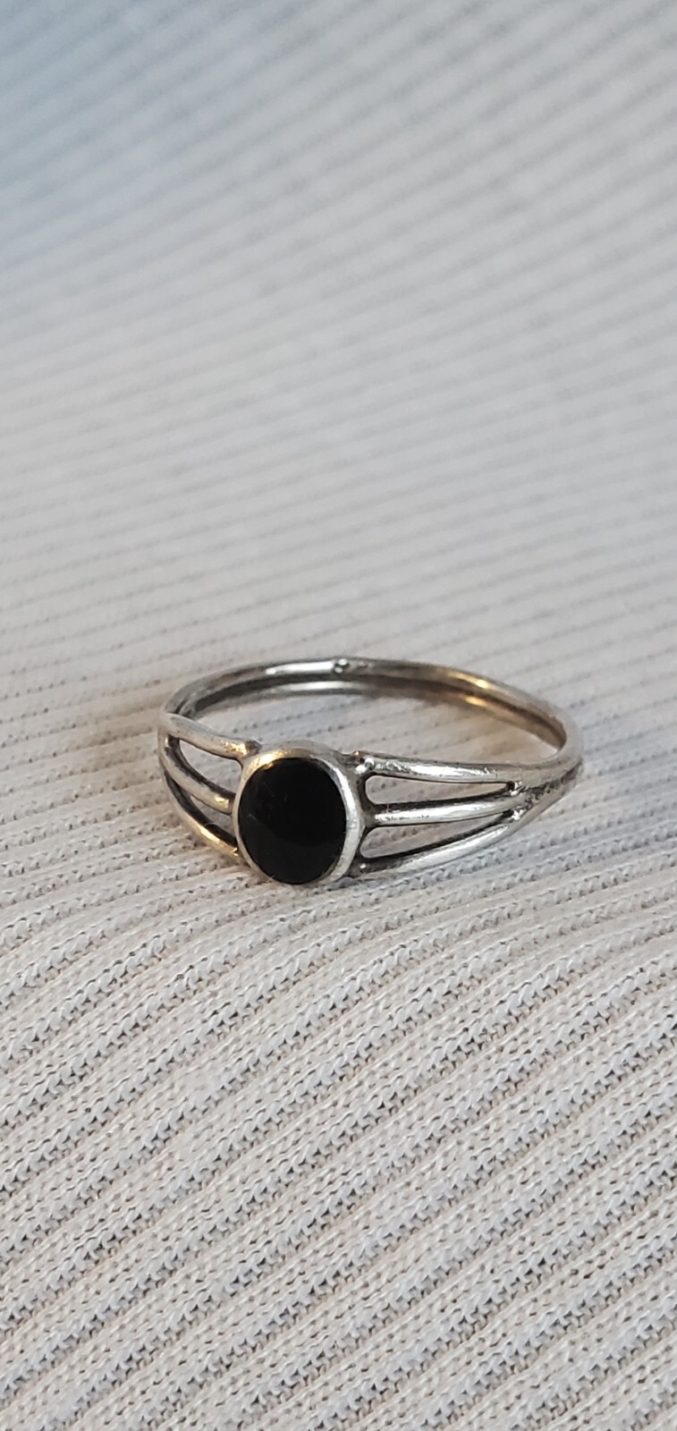 925 Sterling Silver Vintage Real Black Onyx Gem Ring