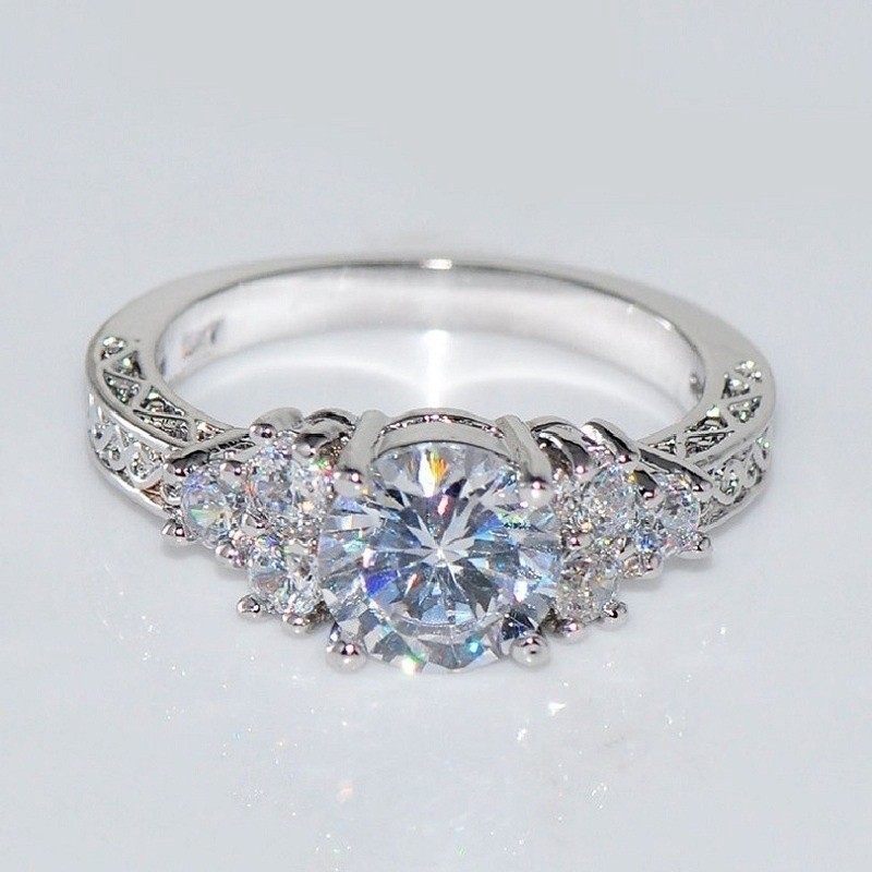 Women’s Crystal Inlaid Stainless Steel Cz Engagement Anniversary Ring Size 6-10