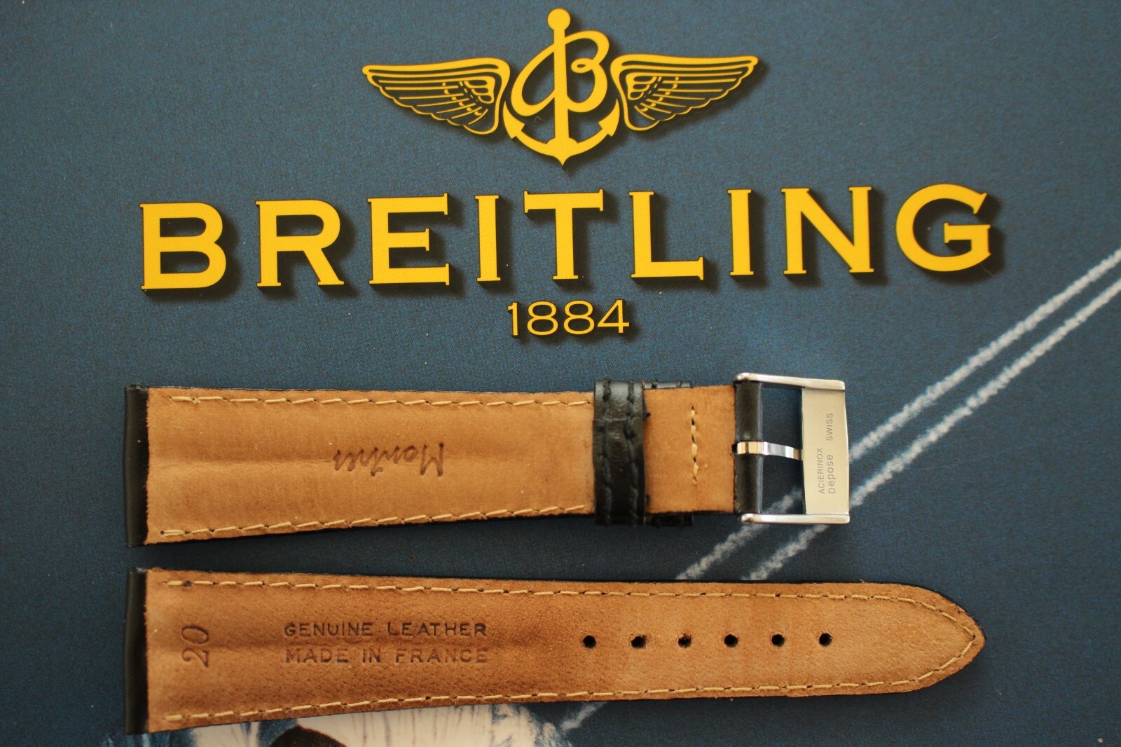 AOK 20-16 TONGUE BUCKLE BLACK DBLE BUMP WATCH BAND WATCHBAND STRAP FOR BREITLING