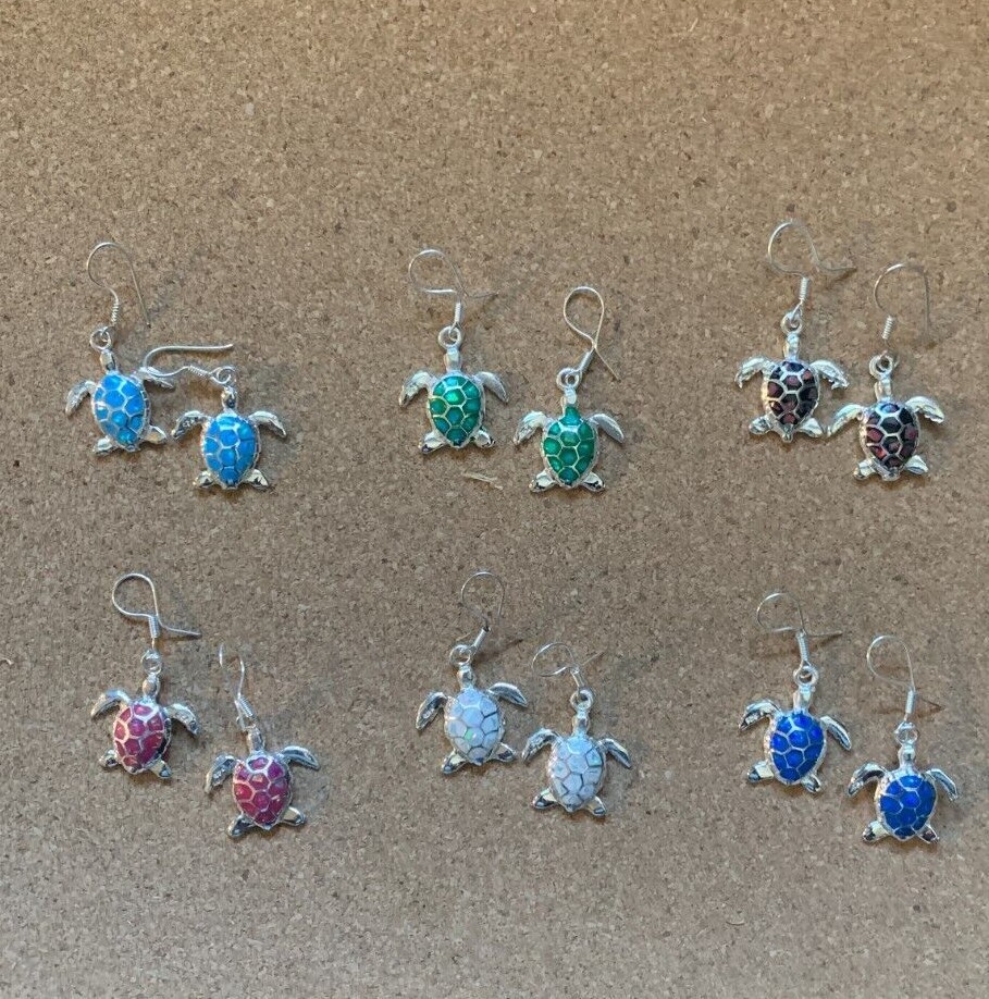 Silver and inlaid TURTLE earrings – Multiple colors