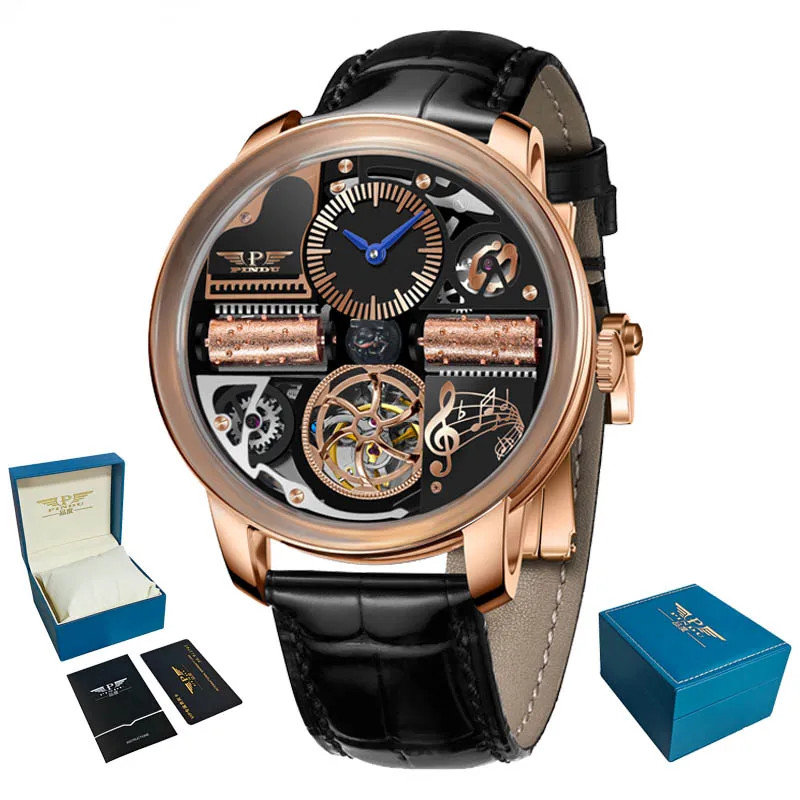 PINDU Men Mechanical Watch Godfather Classic Series 45.5MM, M2791B, Leather