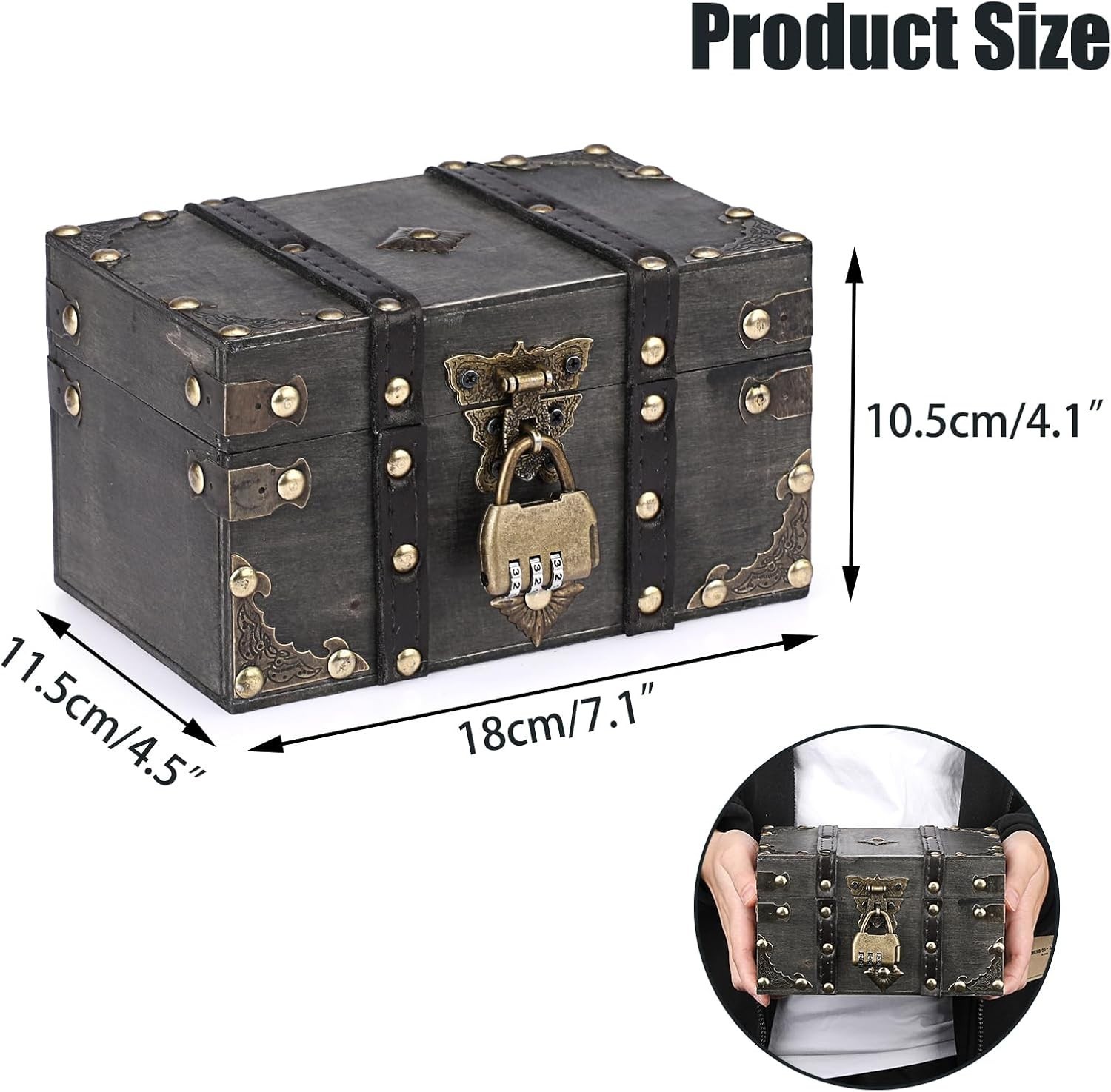 Wooden Treasure Chest with Lock Vintage Pirate Chest Keepsakes Box for Kids
