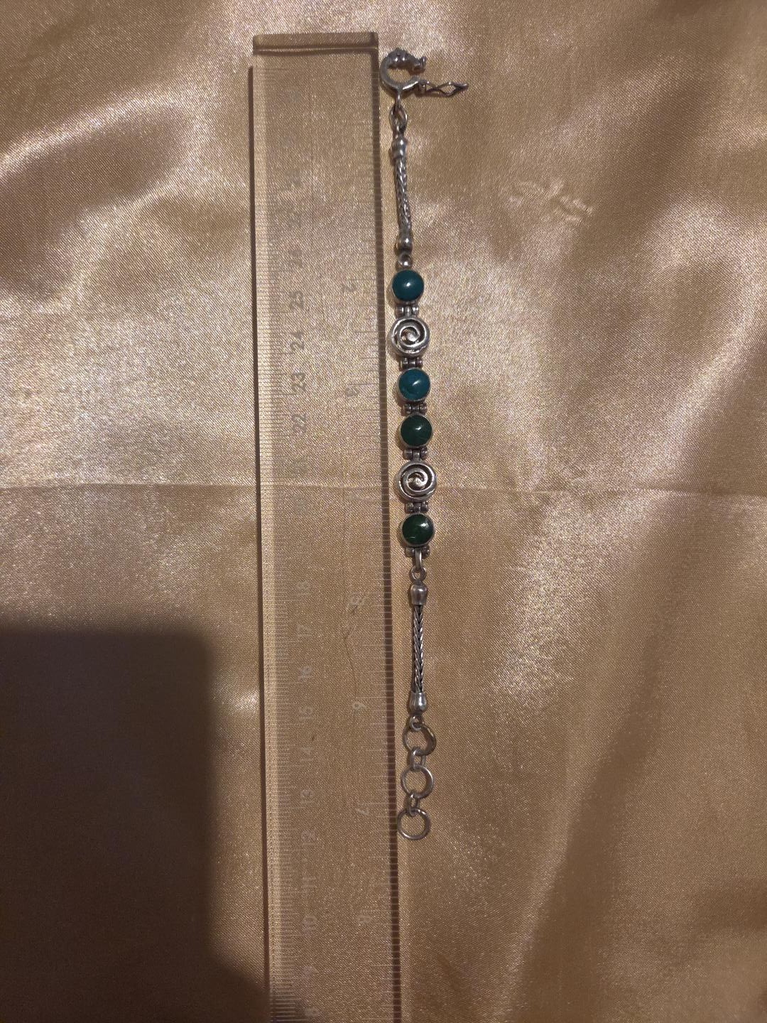 Vintage Peruvian 950 Silver Artisan Bracelet Blue Green 8mm Gemstones 14g