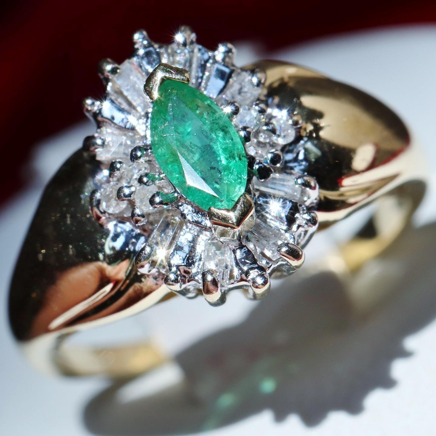 14k yellow gold size 4.5ring 0.37ct natural, treated emerald diamond 3.25gr vtg