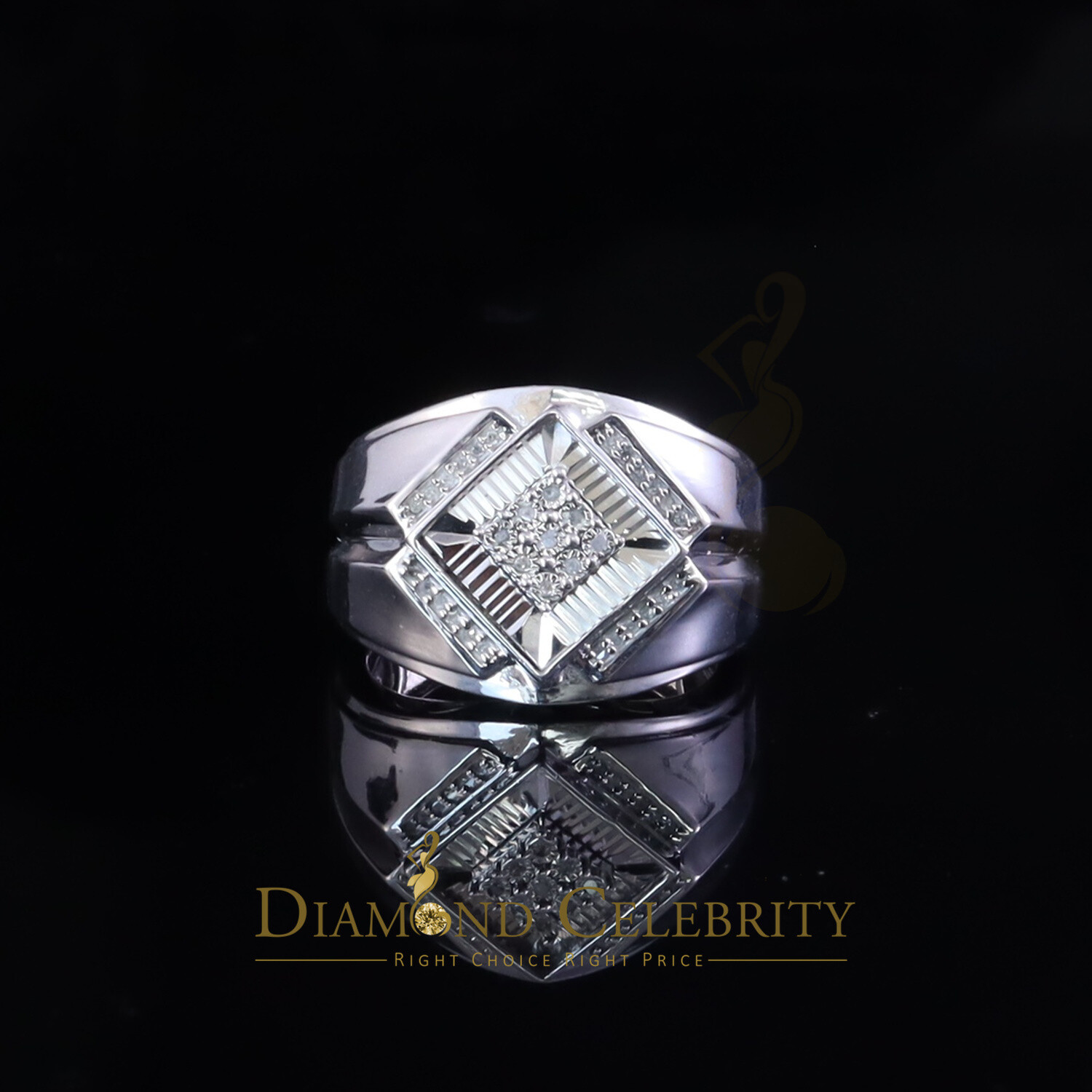 0.09ct In 925 Sterling Silver White Round Cut Men’s Solitaire Diamond Ring SZ 10