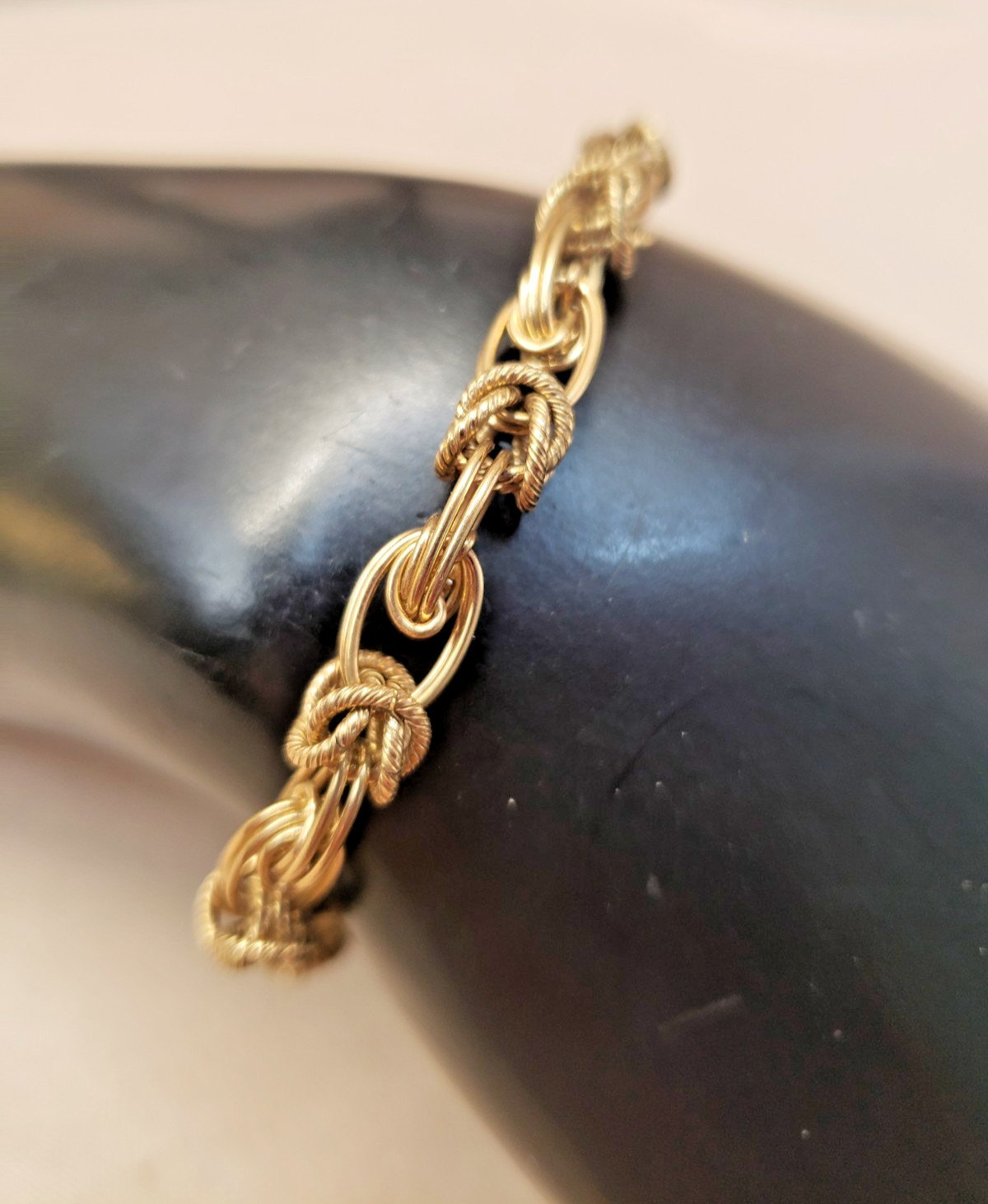 Vintage 12K Gold Filled Textured Oval Link Bracelet Signed J.B. Jacoby Bender