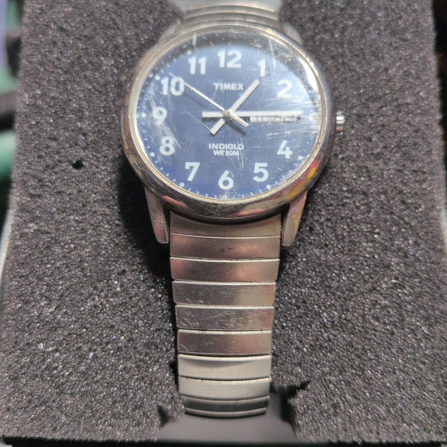 Timex Indiglo Men’s Navy Blue Dial Stainless Case & Flex Bracelet (NJL028081)