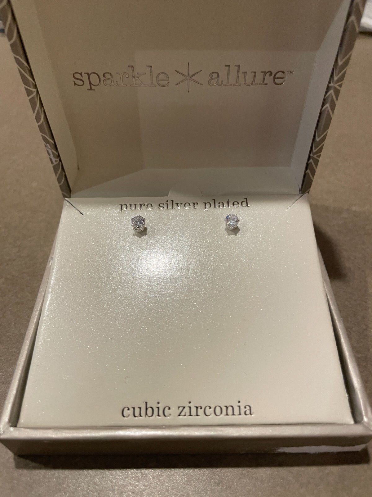 Sparkle Allure earrings pure silver plated cubic zirconia ear set new