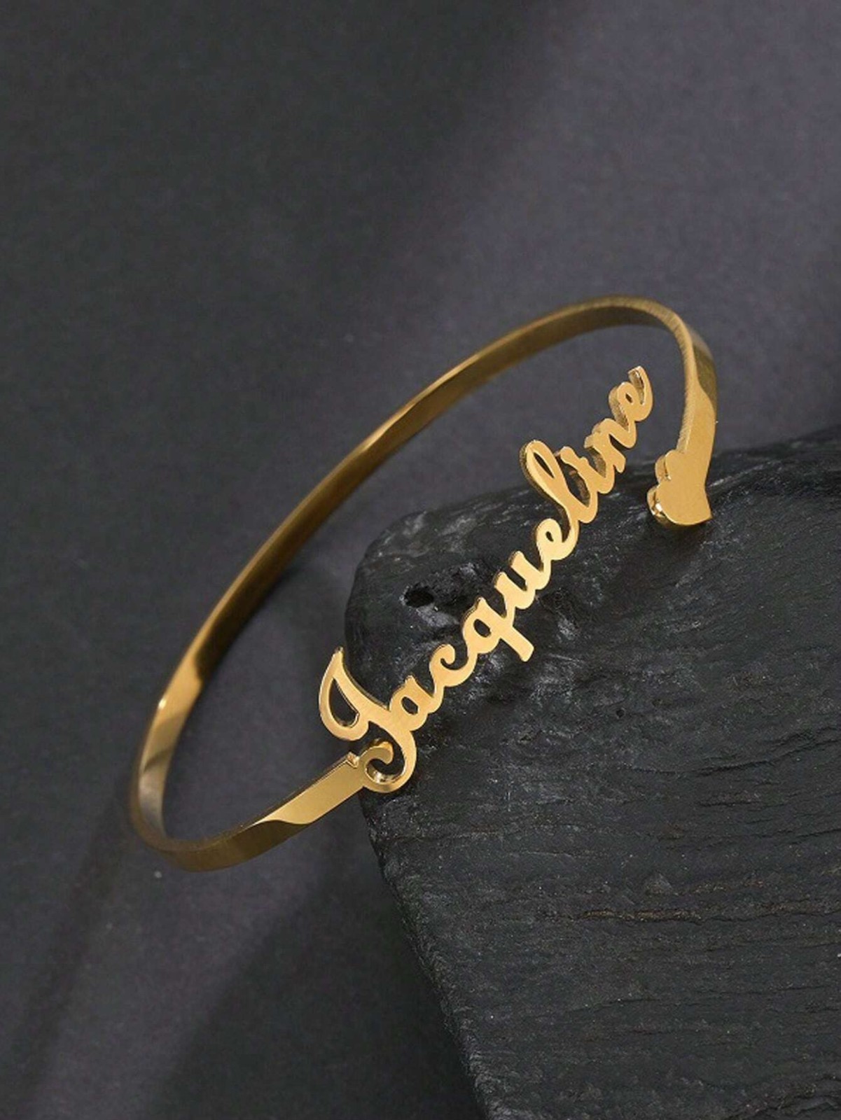 Custom Name Bangle Heart Nameplate Open Cuff Bracelet Men Women Jewelry Gift USA