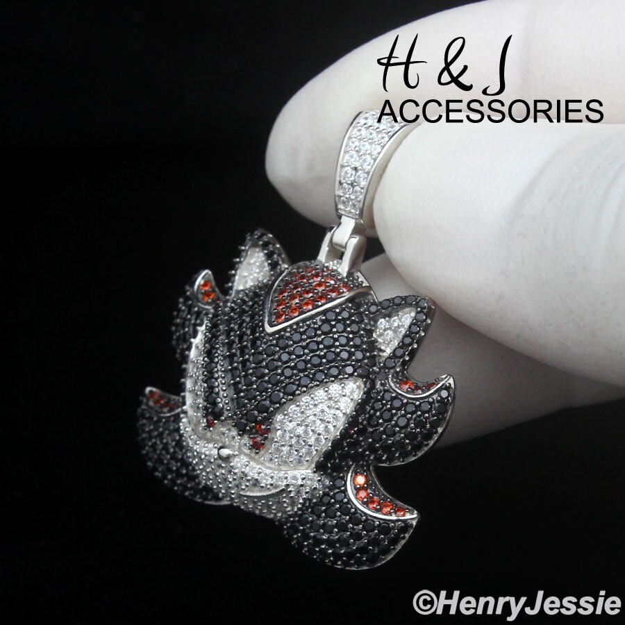 925 STERLING SILVER FULL ICY BLING BLACK CZ 3D SONIC THE HEDGEHOG PENDANT*ASP500