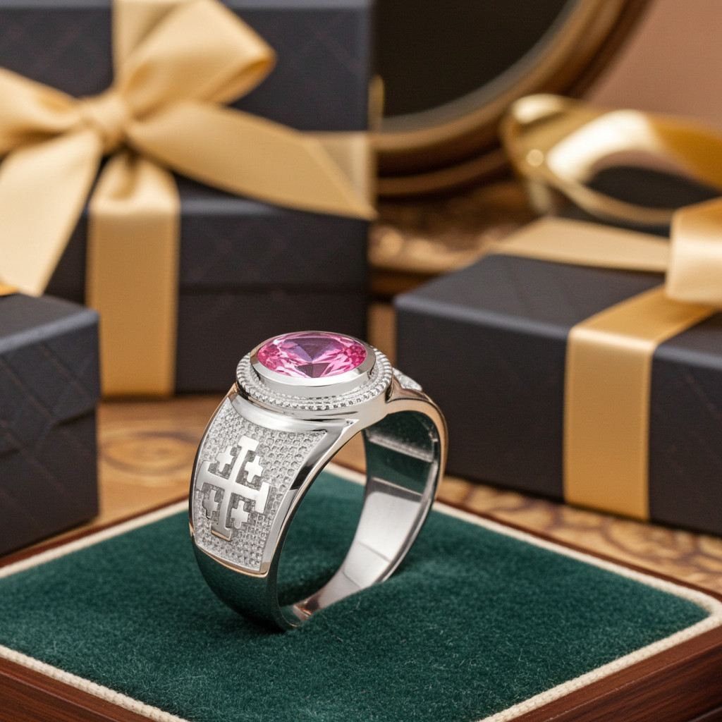 Sterling Silver Jerusalem Cross Birthstone CZ Ring