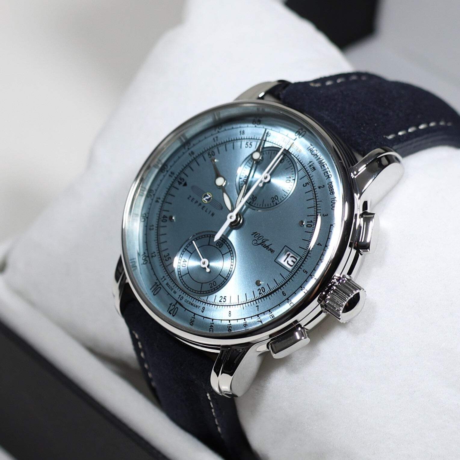 Zeppelin 8670-4 100 Years Men’s Blue Dial Stainless Steel Leather Strap Watch