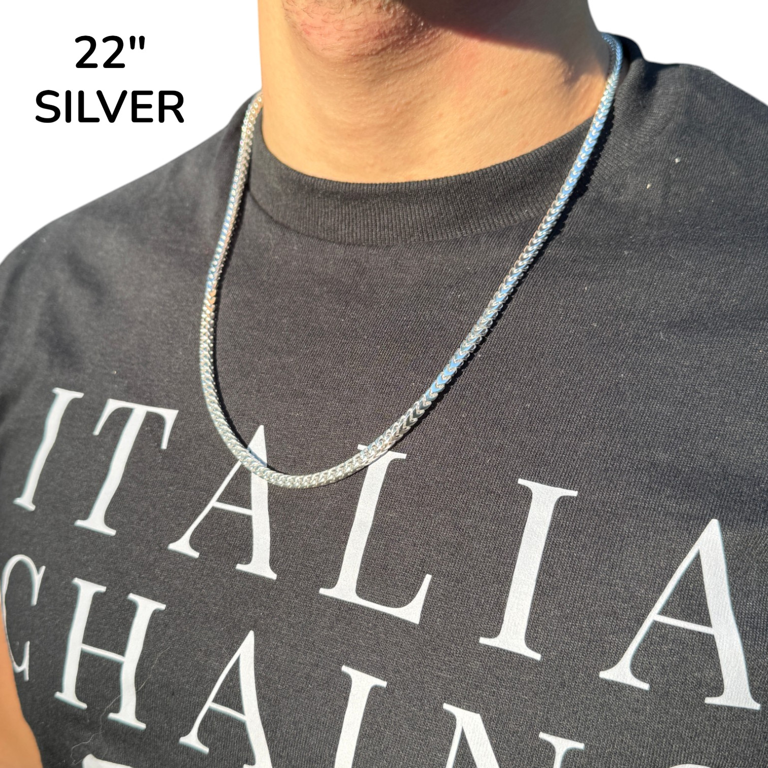 4mm Box Franco Chain Necklace – Solid 925 Sterling Silver Or Oxidized Rhodium