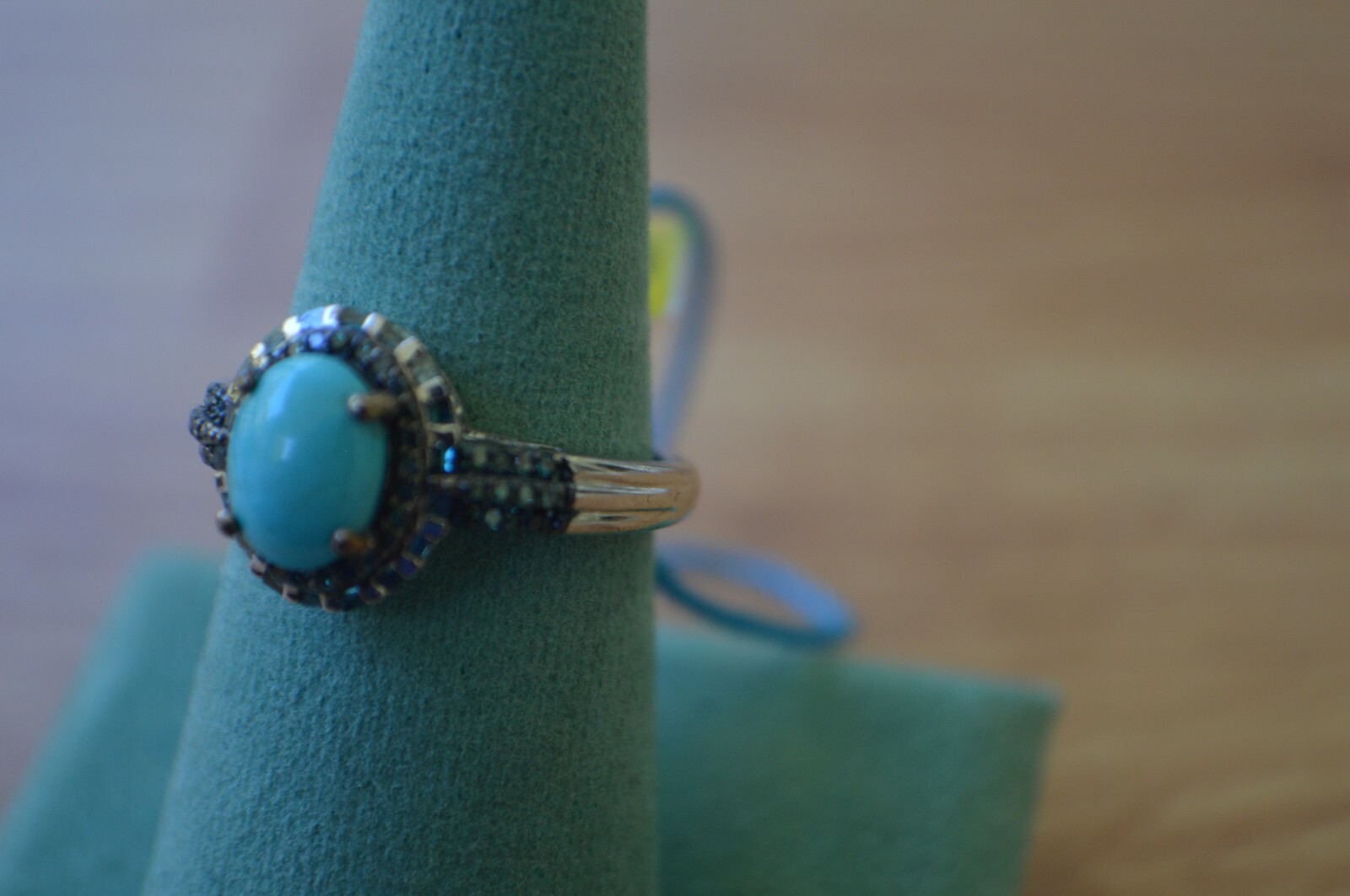 1.90ct AZ Sleeping Beauty Turquoise /Diamond Ring Platinum over Fine Silver Sz 9