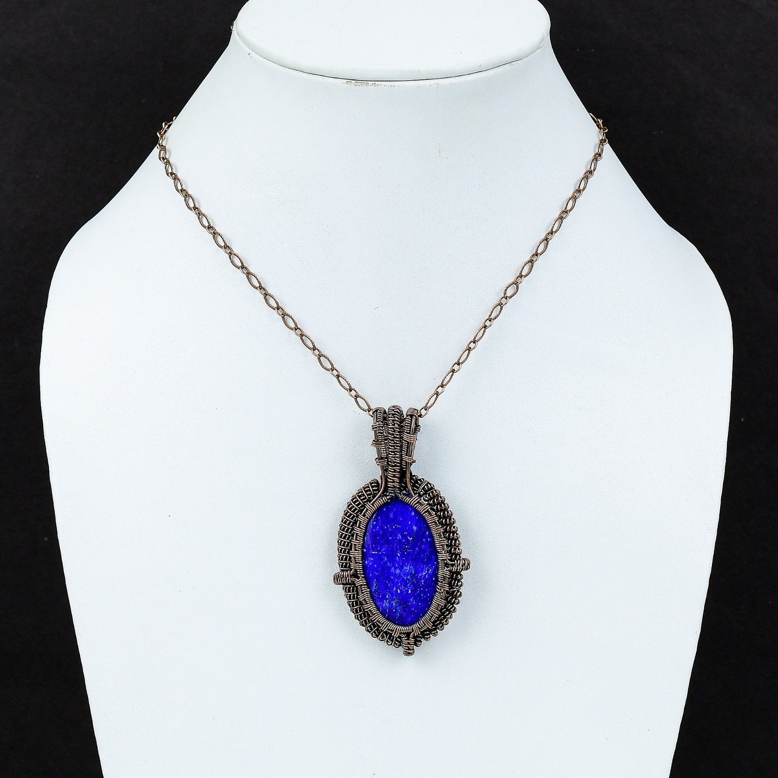Lapis Lazuli Gemstone Copper Sister September Birth Wire Wrapped Pendant Jewelry