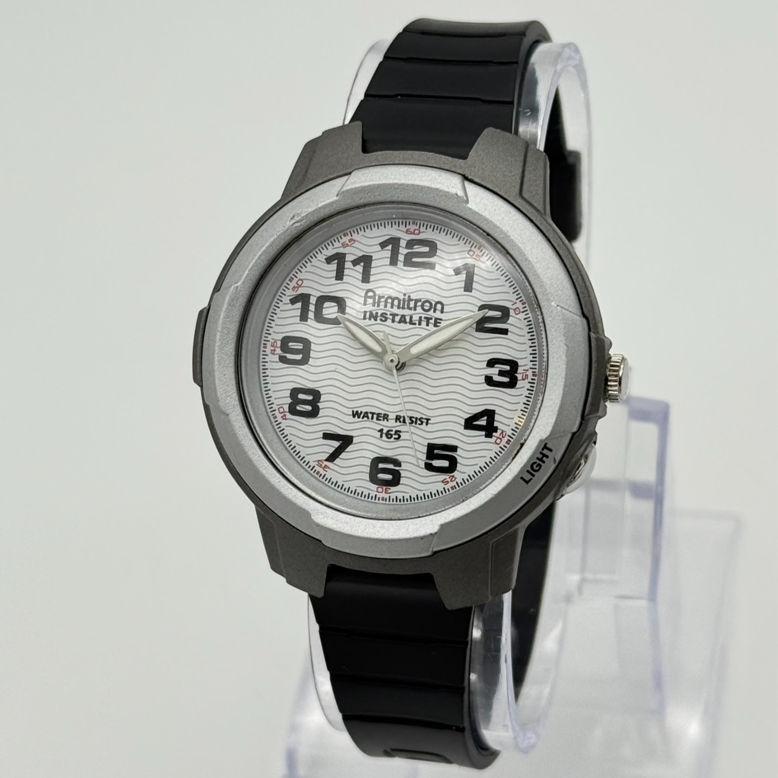 Unisex ARMITRON Instalite Silver/Gray Analog Sport Watch Black Band 39mm 20/4014