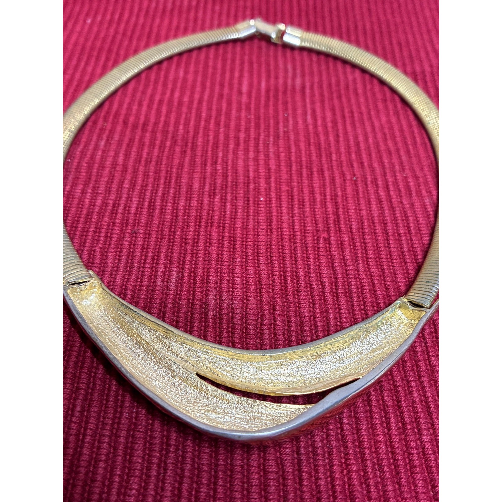 Vintage 1980s Gold Tone Flat Snake Chain Necklace | Faceted Modernist Collar 17”