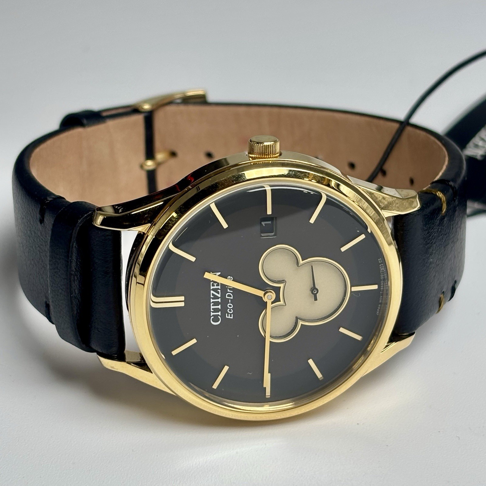 Citizen Disney Mickey Mouse Eco-Drive Watch Analog Black Leather Gold BV1132-16W