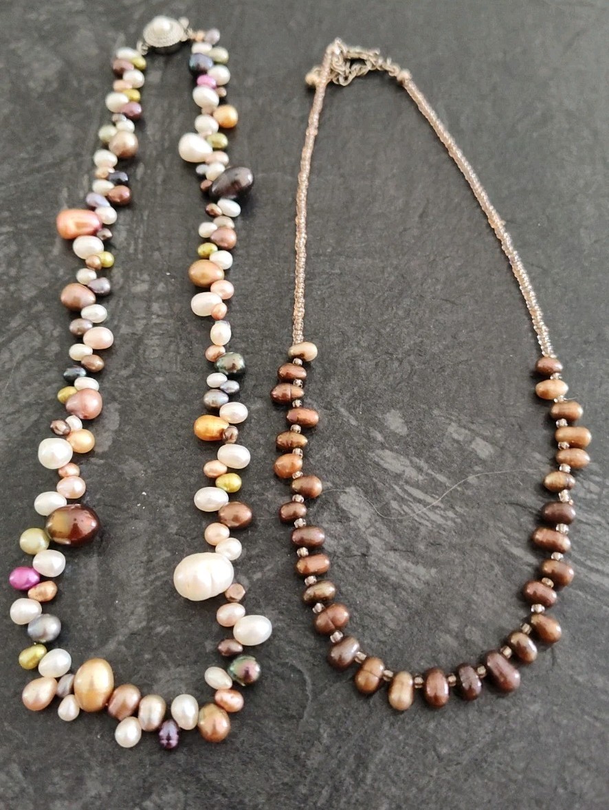 Lot 10 Assorted Genuine Pearl Necklaces – White Gray Brown – 2 With 925 Clasps