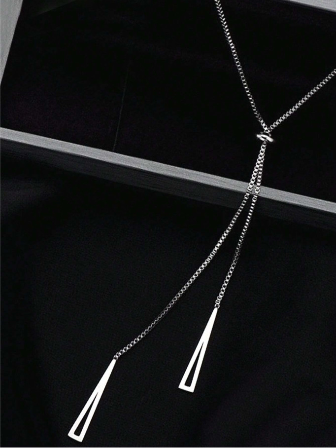 Silver Triangle Tassel Necklace Choker Clavicle Pendant Women Chain Jewelry