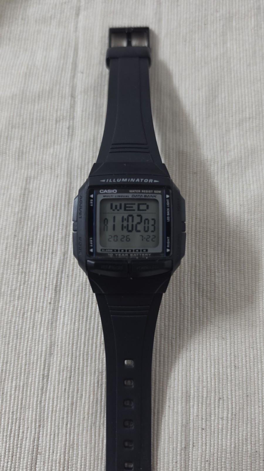 Vtg Casio 2515 DB-36 Mens 50m Black Multi Lingual Data Bank Digital Watch Works