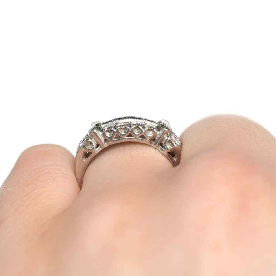 Retro Vintage Baguette Shape Blue Sapphire With Old Mine Cut CZ Antique Ring