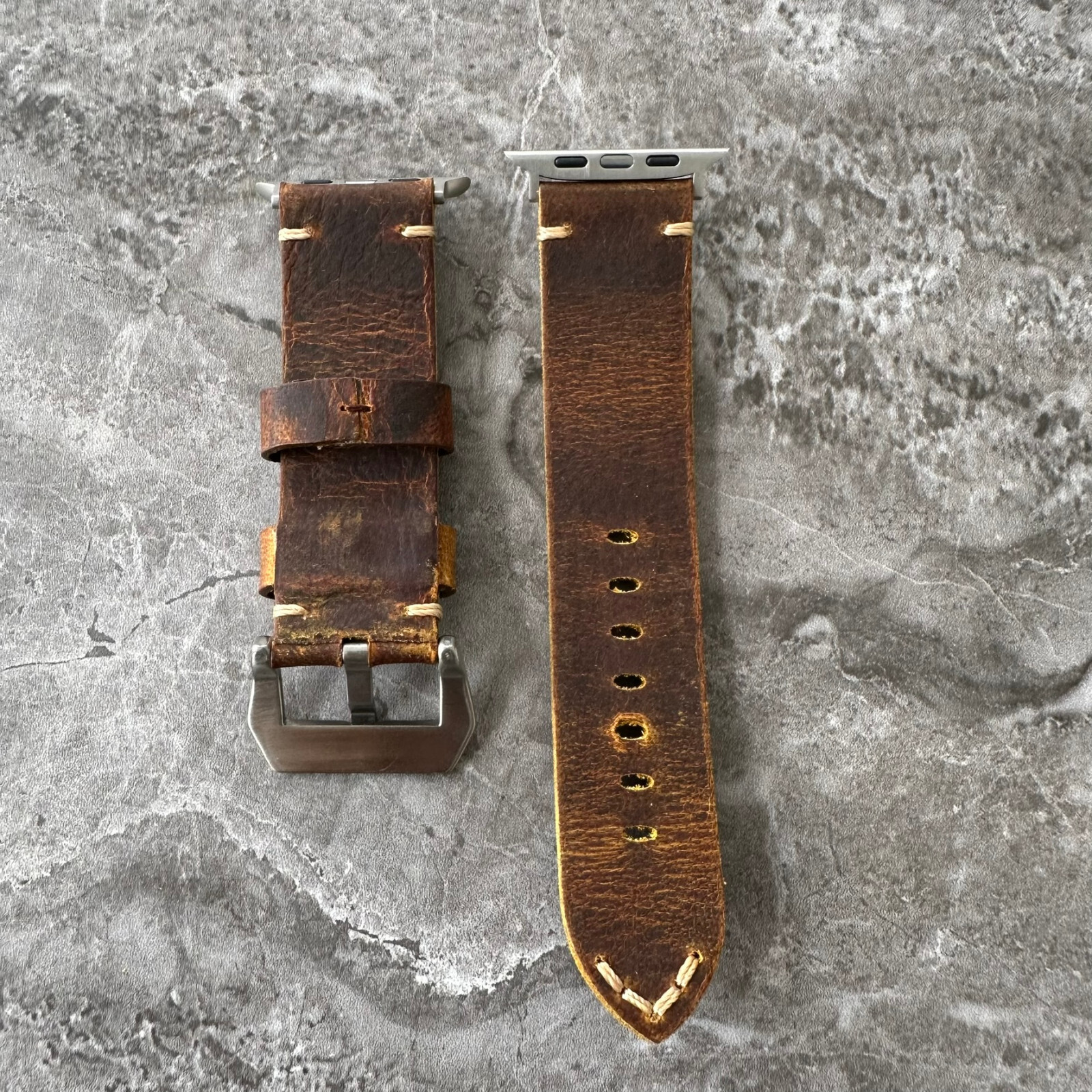 Thick Brown Buffalo Leather Watch Strap Band For NEW Apple Watch Ultra 1 2 49mm