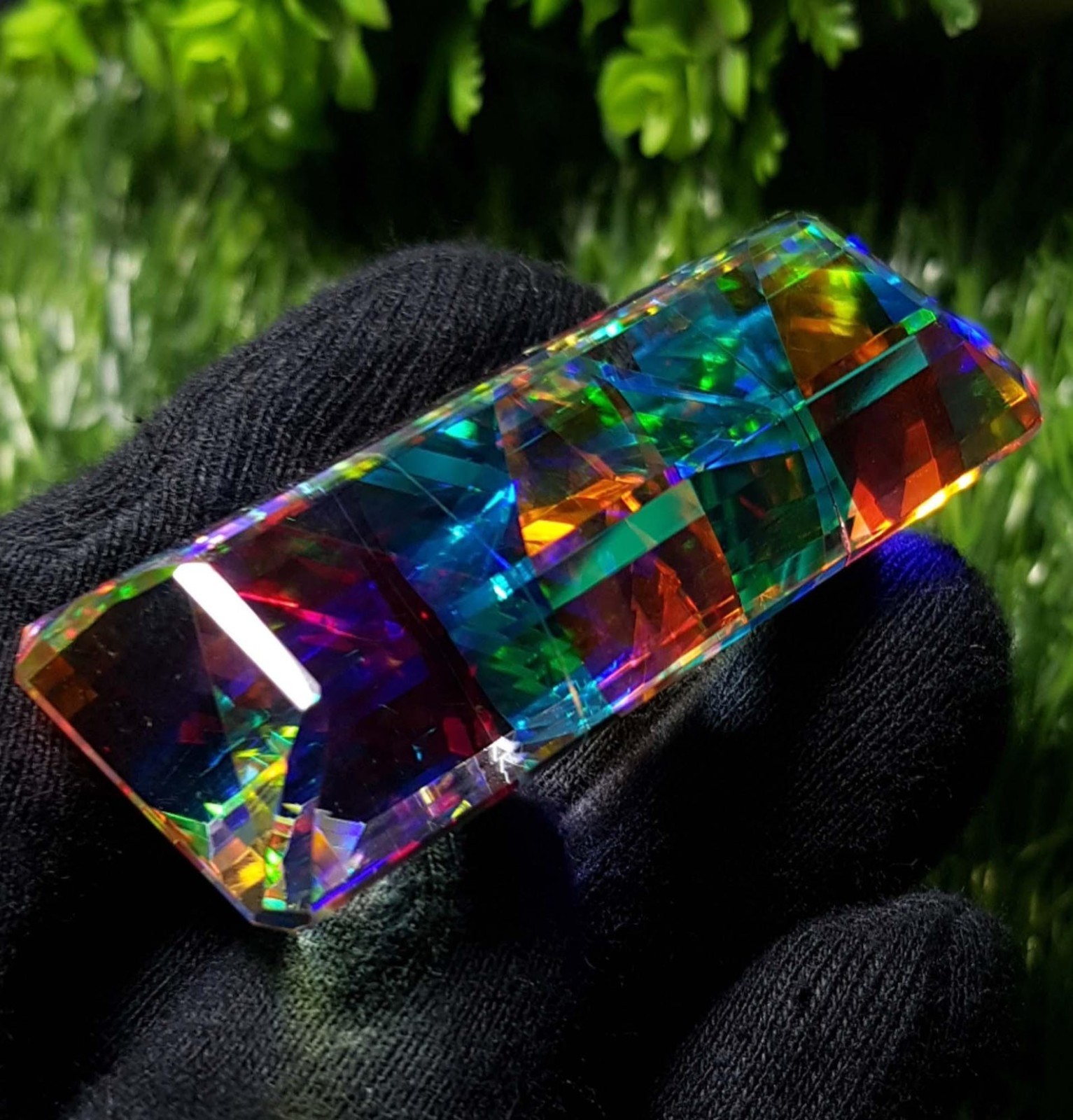 Certified 262 Ct Natural Emerald Cut Rainbow Color Mystic Quartz Loose Gemstone