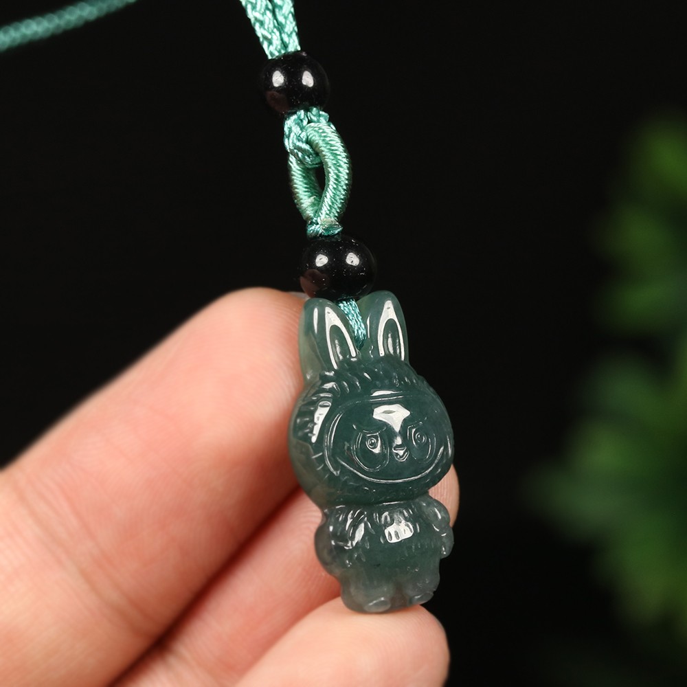 Certified Grade A Green 100% Natural Burma Jadeite Jade Pendant Labubu 拉布布 01988