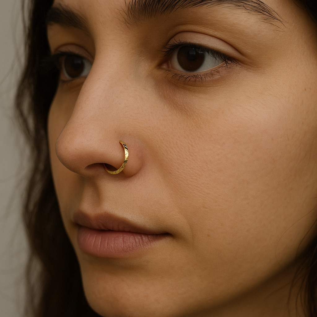 Gold Textured Nose Ring • Minimalist Hoop Nose Piercing • Lightweight Nose Ring