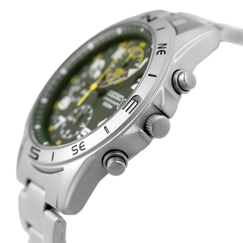 Seiko Chronograph SND377P1 SND377P Green Dial Stailess Steel Men Watch NEW BOX