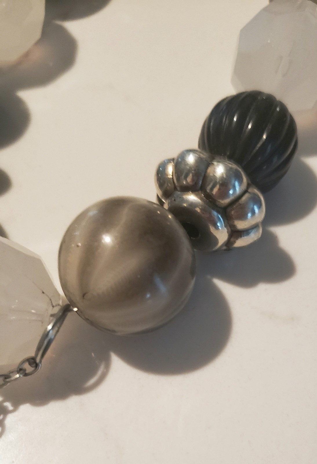 Black & Silver Glass Bead Necklace – 20″ + Drop