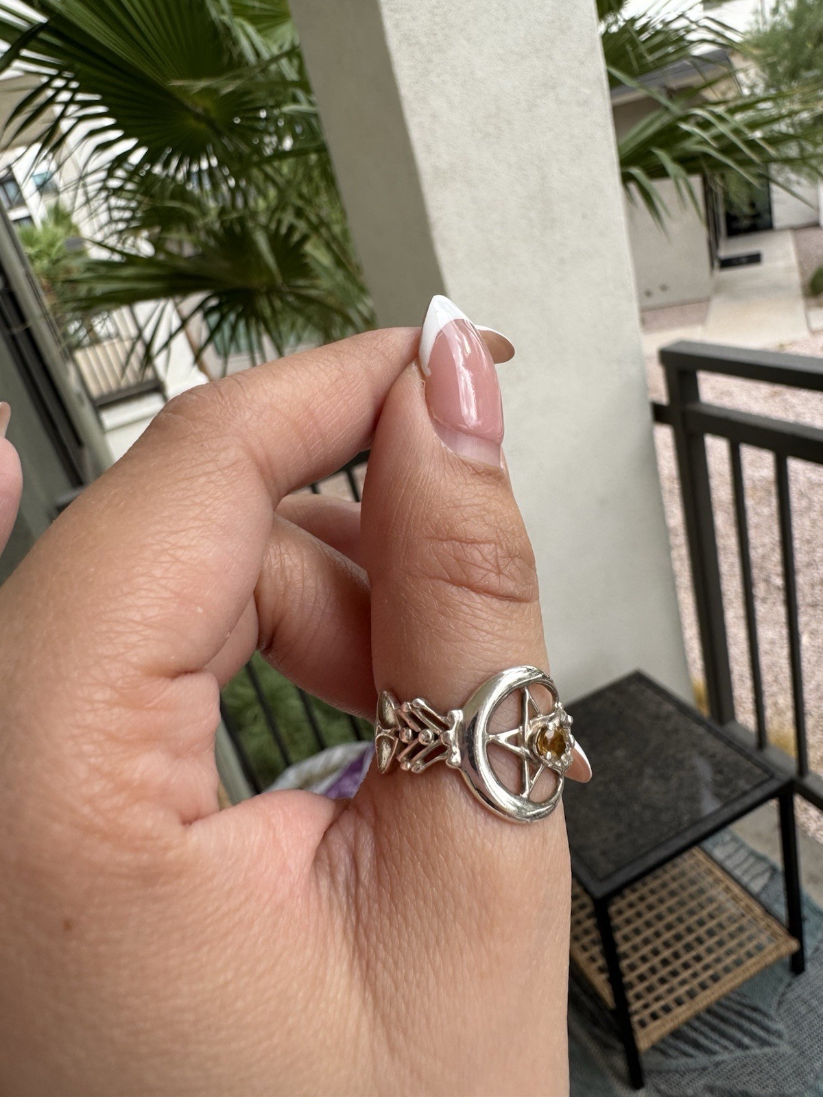 Sterling Silver Crescent Moon Citrine Ring
