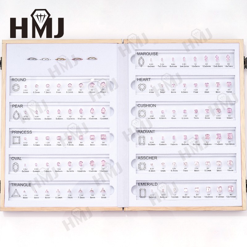 11 Shapes Kit CZ Diamond Carat Chart Comparison Set White Pink Yellow Gemstone