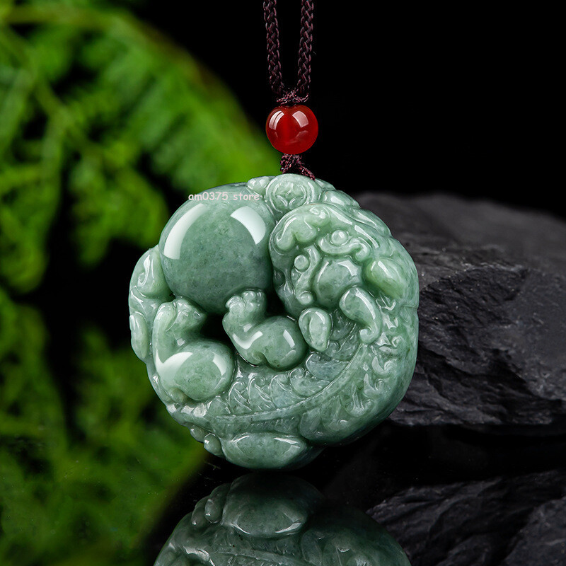 100% Natural Grade A Jade Jadeite Bean Green Ruyi Pixiu Women Men’s Pendant