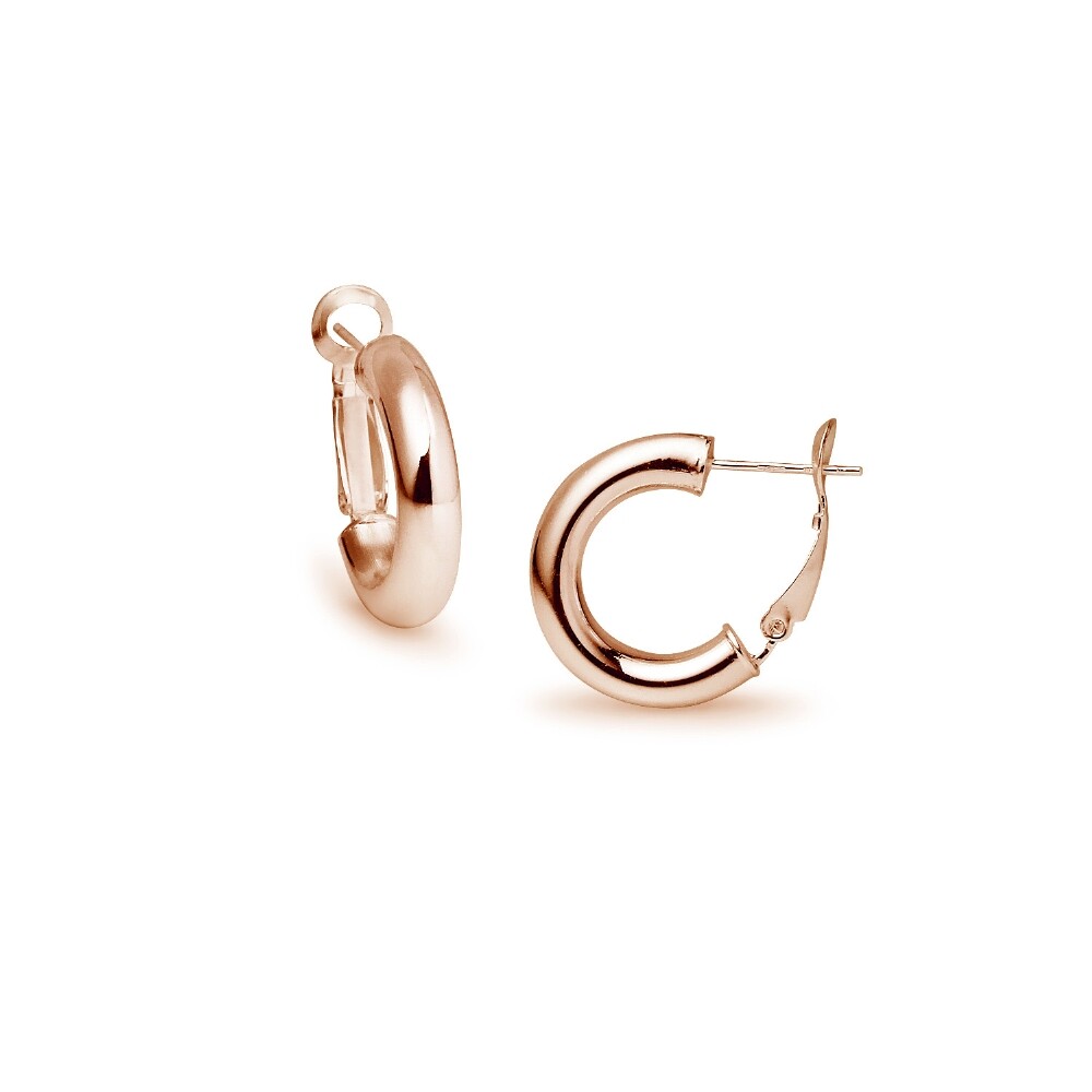 Round Clutchless 5x20mm Hoop Earrings in Polished Rose Gold Plated 925 Silver
