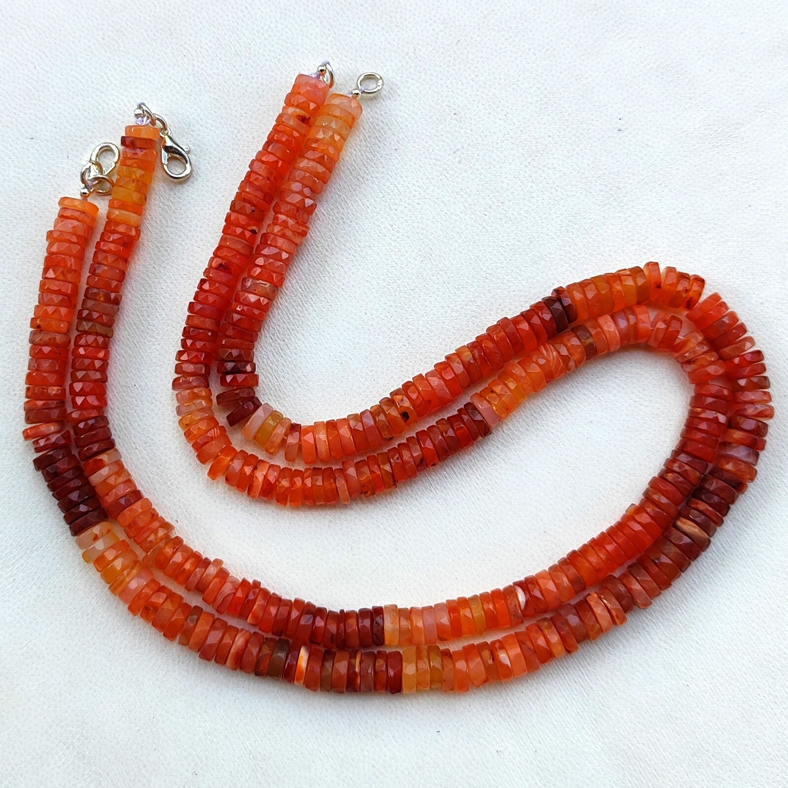 Natural Carnelian Gems 7.5 mm Size Faceted Heishi Rondelle Beads 17″ Necklace