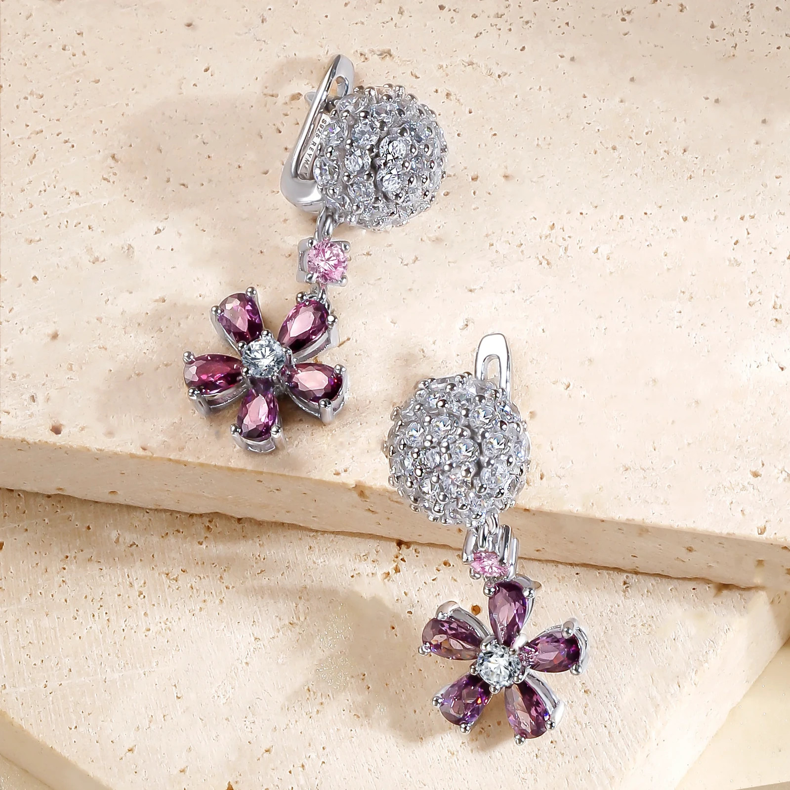 ReyMey Mismatched Moissanite Earrings 102 Stones Sapphire Tanzanite Cubic Zircon